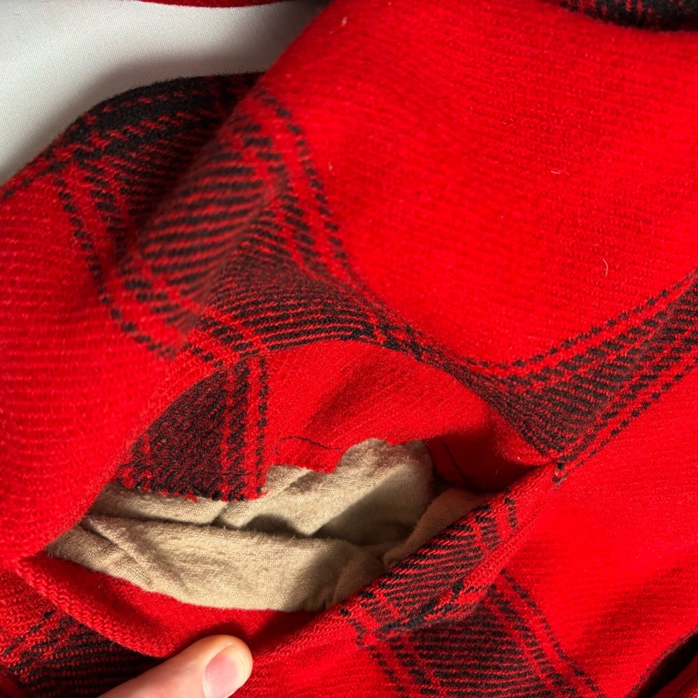 Vintage 30s Buffalo Hunting Jacket w Hood Mens Medium Red Plaid 1940s Wool Coat - Picture 11 of 16